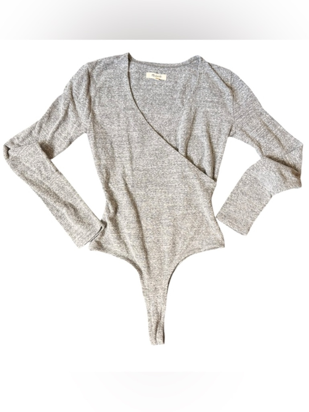 Madewell Heather-Gray Wrap Front Long Sleeve Bodysuit Women’s Size Small